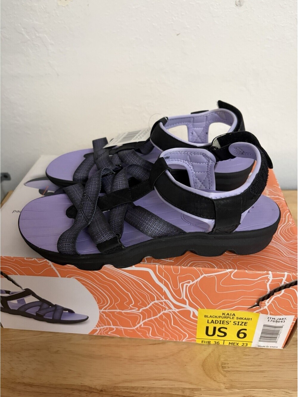 JSport Kaia Sport Sandals Black/Purple Adjustable Straps NIB - Size 6